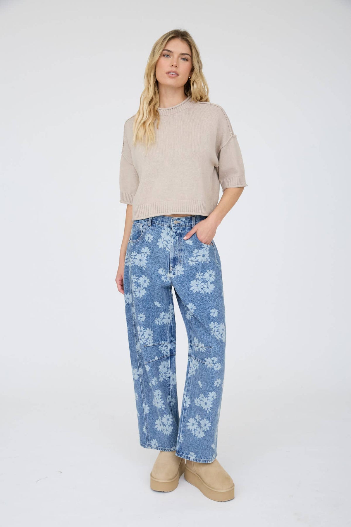 Drop Shoulder Knit Top (Steel)