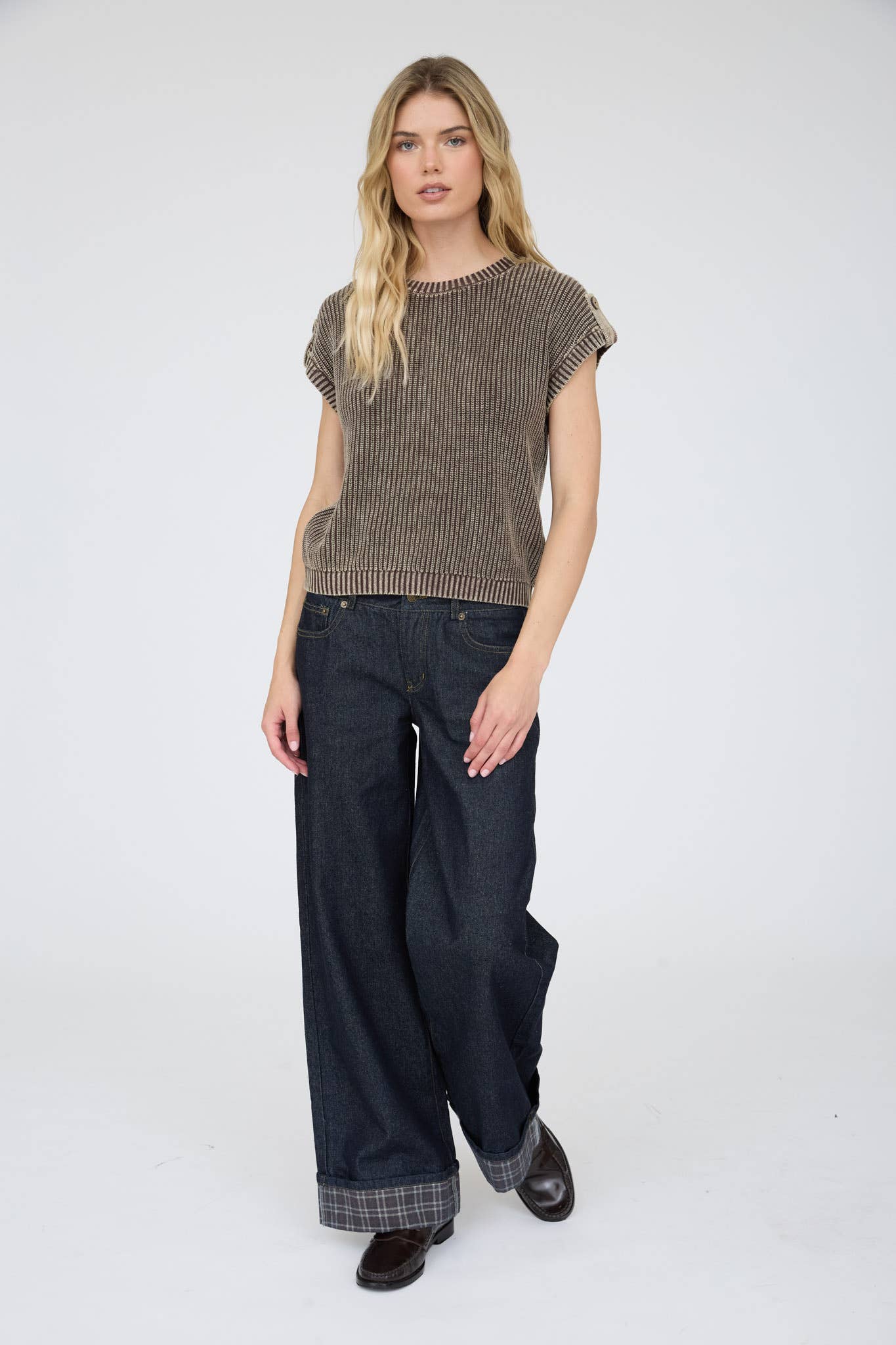 Acid Washed Back Button Knit