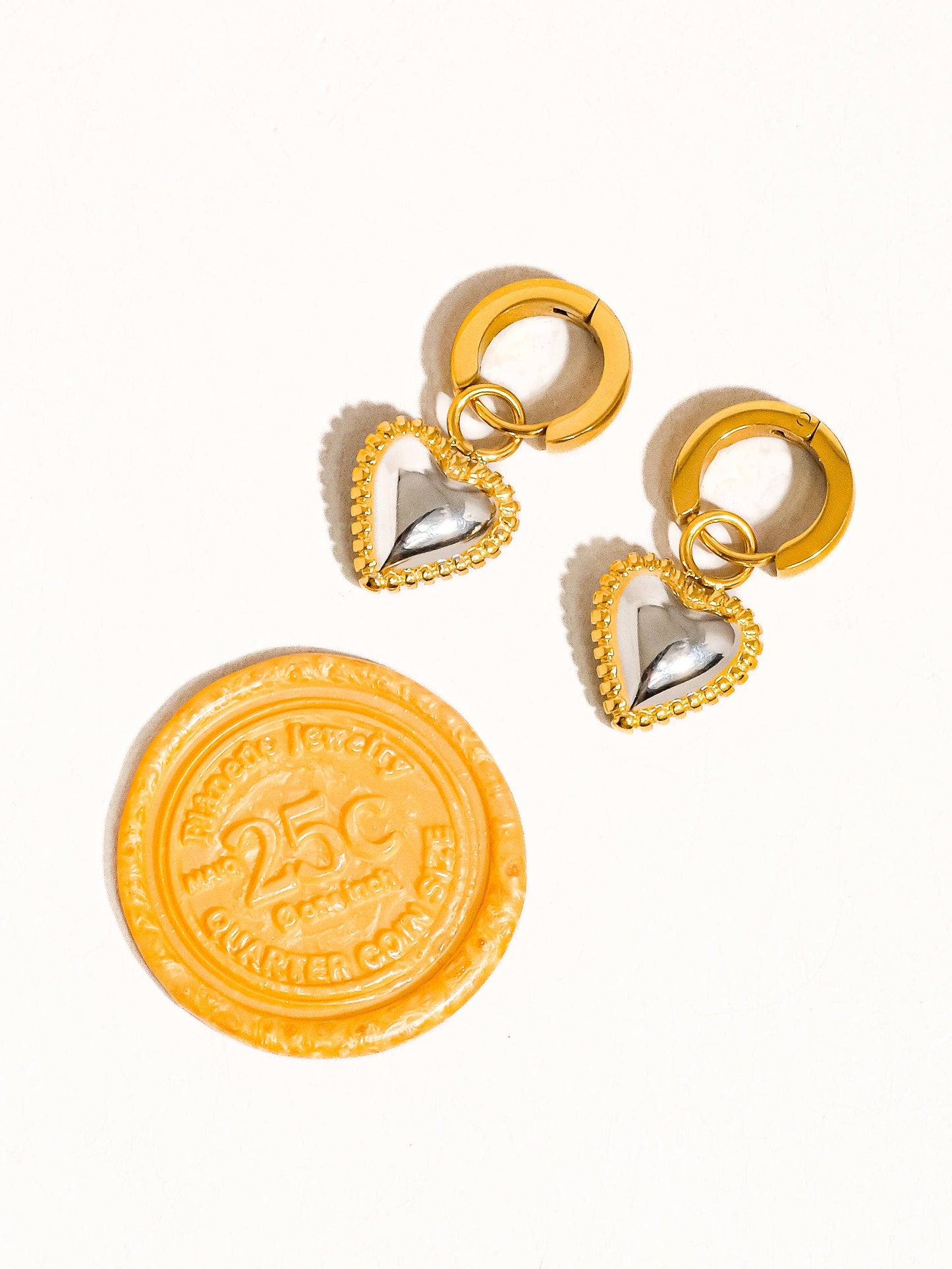 Savon 18K Non-Tarnish Two Tone Heart Earring