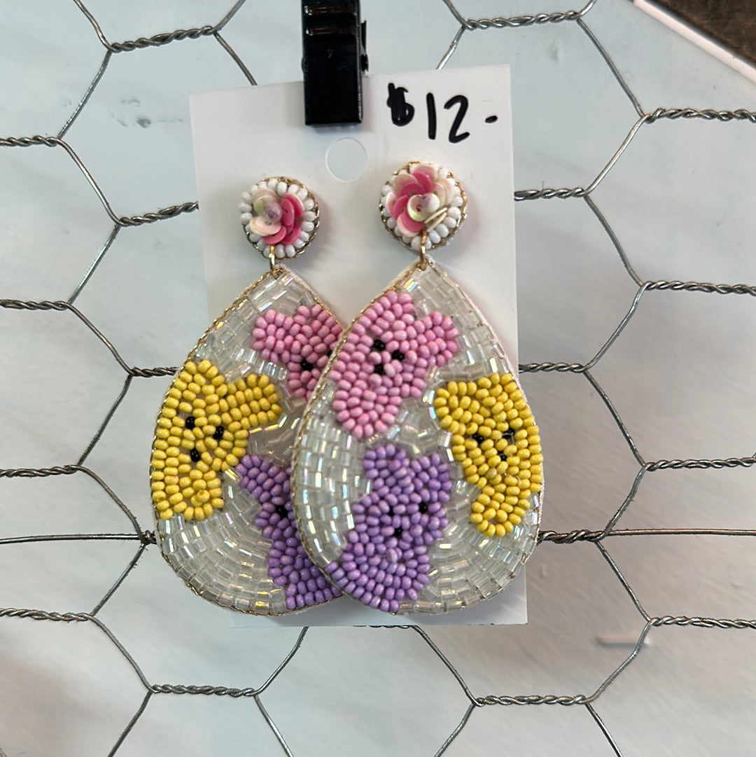 Beaded teardrop “Happy Easter peep” earrings