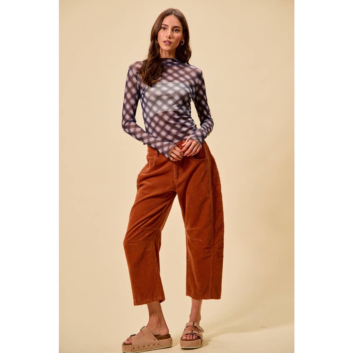 Corduroy Barrel Pants: Rust