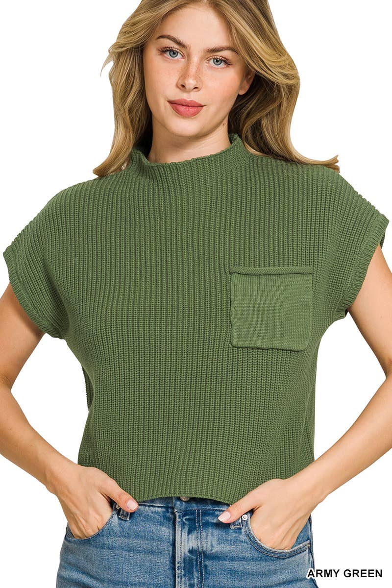 Mock Neck SS Sweater: Olive