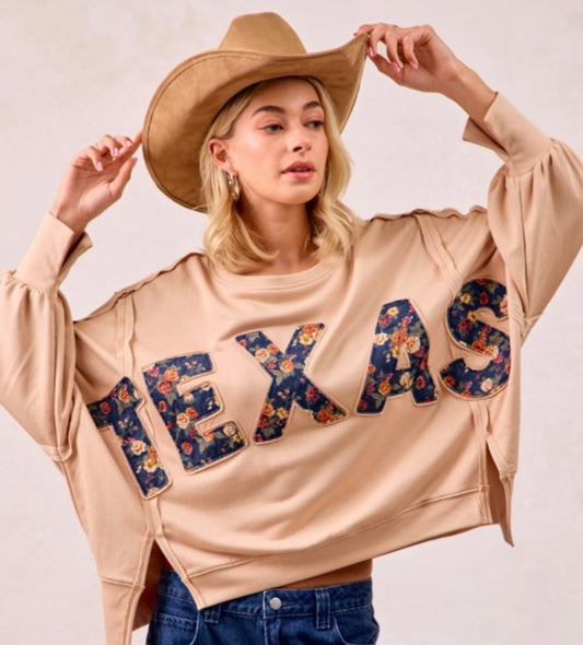Floral TX Letter Patch Sweatshirt
