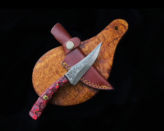 Damascus knife w/Red Diamond wood handle TD-703