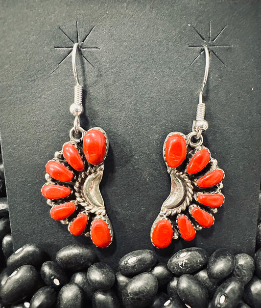 Navajo Coral Half Cluster Dangle Earrings