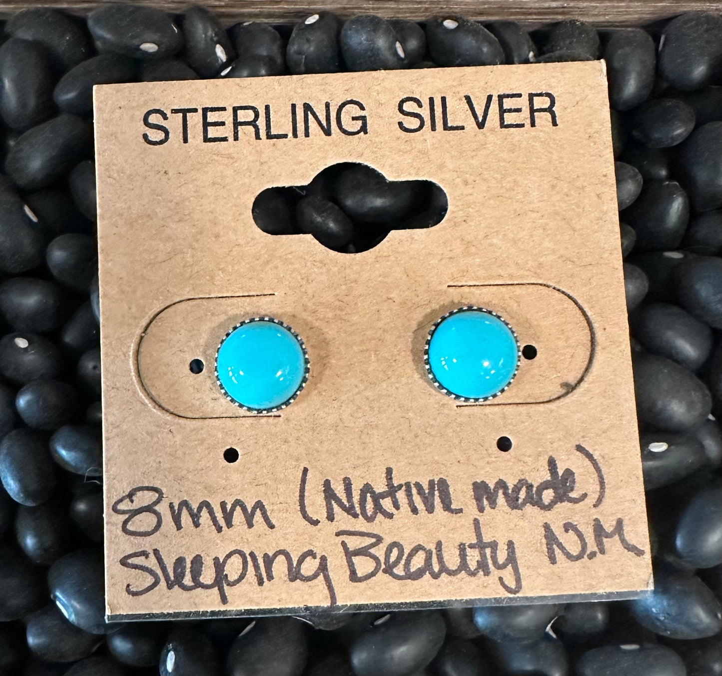 8mm Sleeping Beauty Turquoise sterling silver post earrings