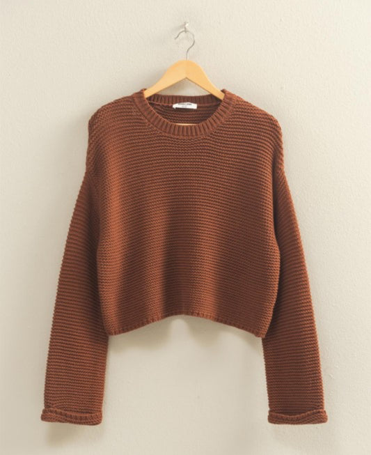 Textured Knit Sweater- Chestnut