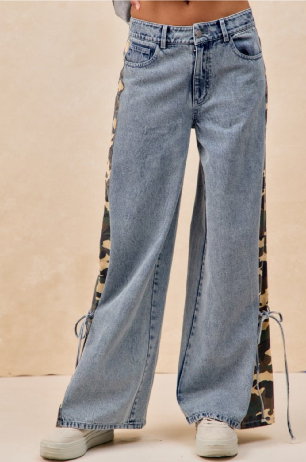 Camo/Denim wide leg jean