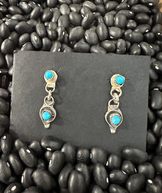 Vintage Turquoise 2 Stone Sterling Silver dangle earrings