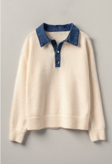Denim Collar Knit Sweater