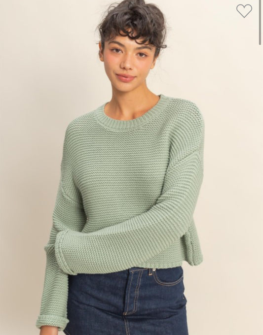 Textured Knit Sweater-Sage