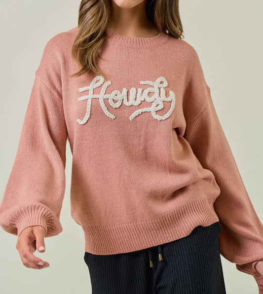 “Howdy” Letter Sweater-Clay