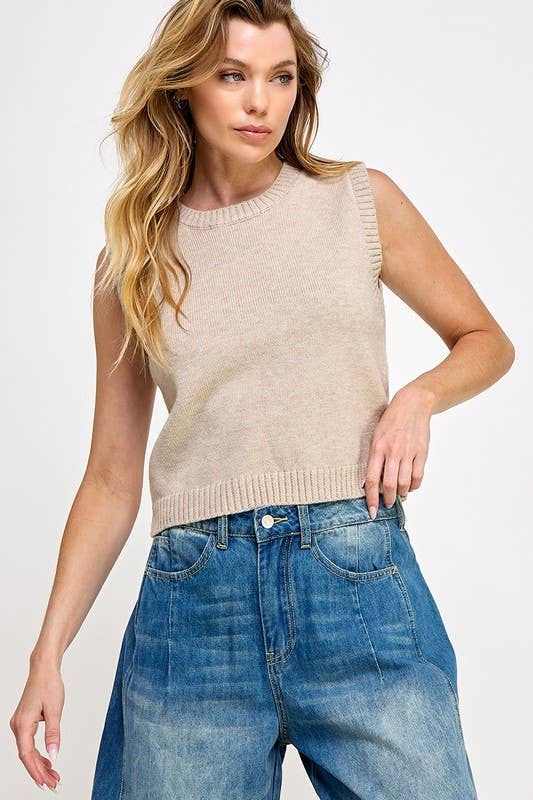 Taupe Sleeveless Knit Top