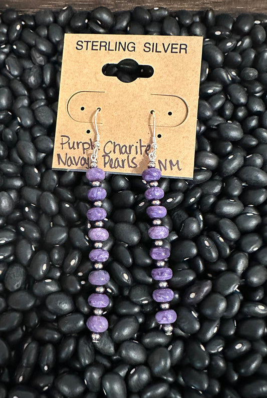 Purple Charite & Navajo Pearl long earrings