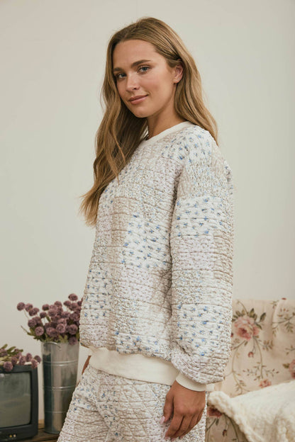 Quilted Floral Sweater- Olive