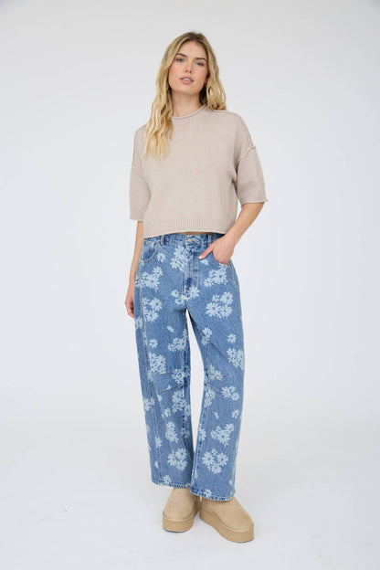 Drop Shoulder Knit Top (Steel)
