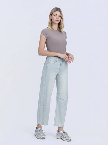 Kate HR Striped Paint Barrel Jeans