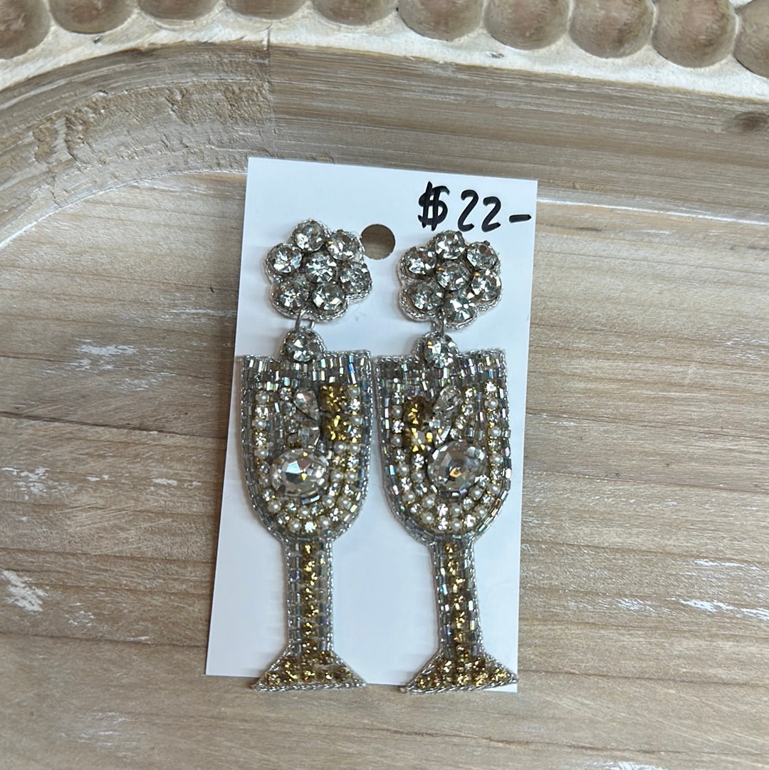 Champagne Silver/Gold Beaded Earrings