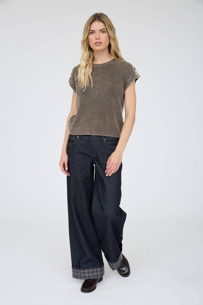 Acid Washed Back Button Knit