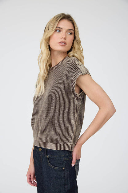 Acid Washed Back Button Knit