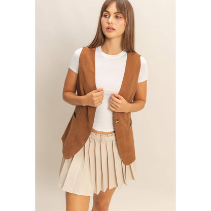 V-Neck Tailored Vest BROWN