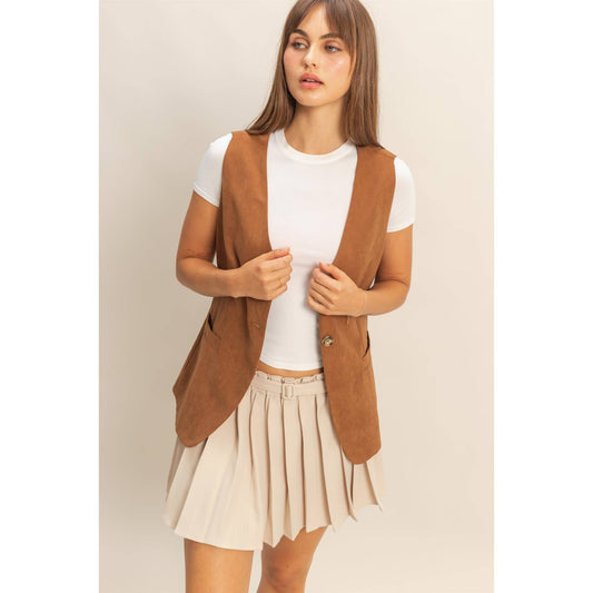 V-Neck Tailored Vest BROWN