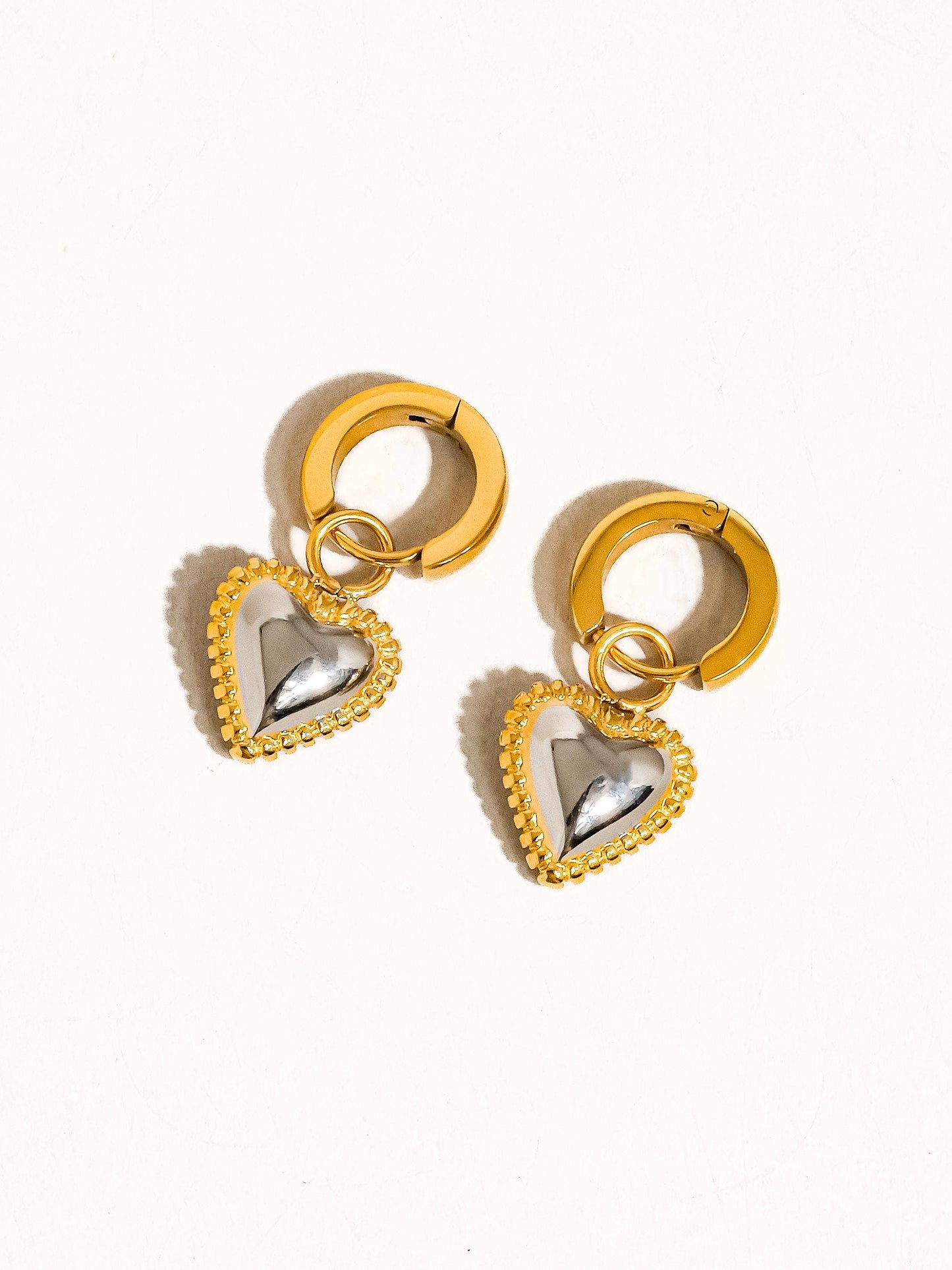Savon 18K Non-Tarnish Two Tone Heart Earring