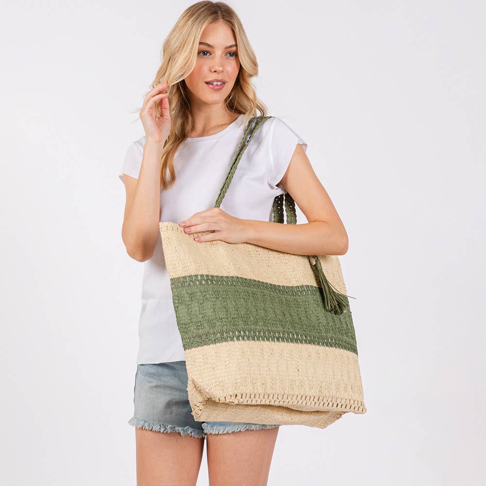 Straw Tote Bag Olive
