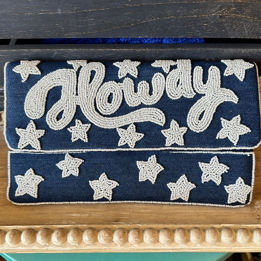 HOWDY Denim Beaded Clutch