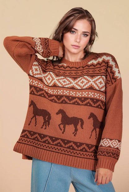 South West /Horse Oversized Knit Sweater