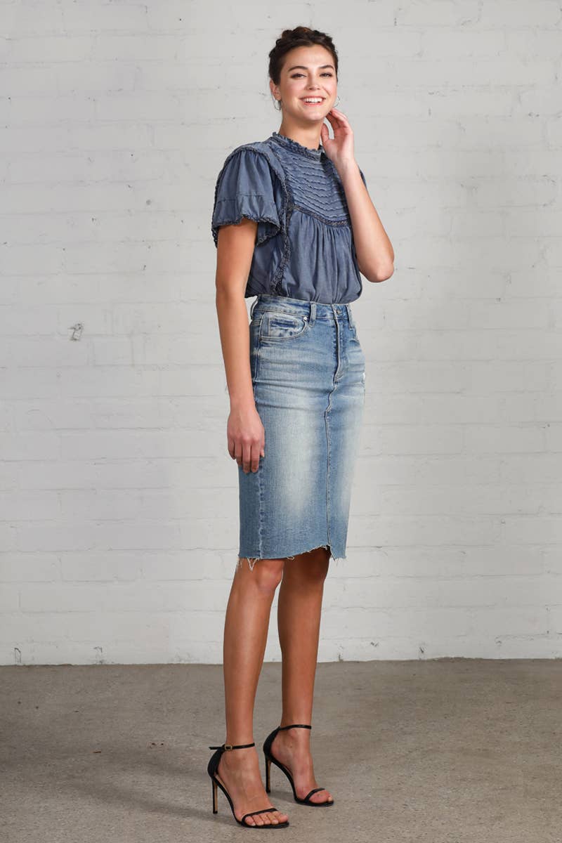 HR Distressed Knee Length Skirt