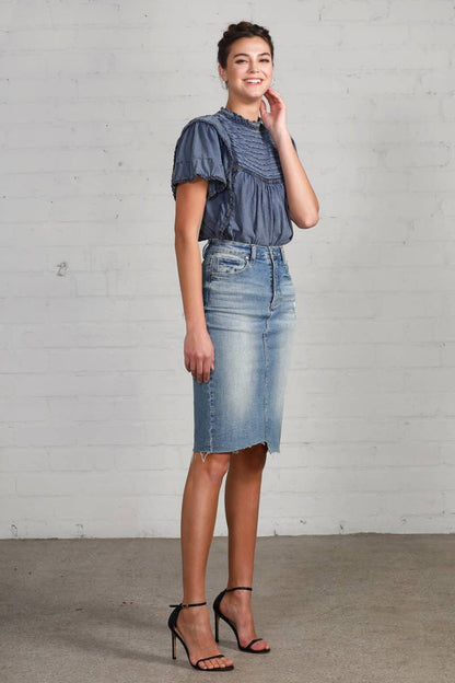 HR Distressed Knee Length Skirt