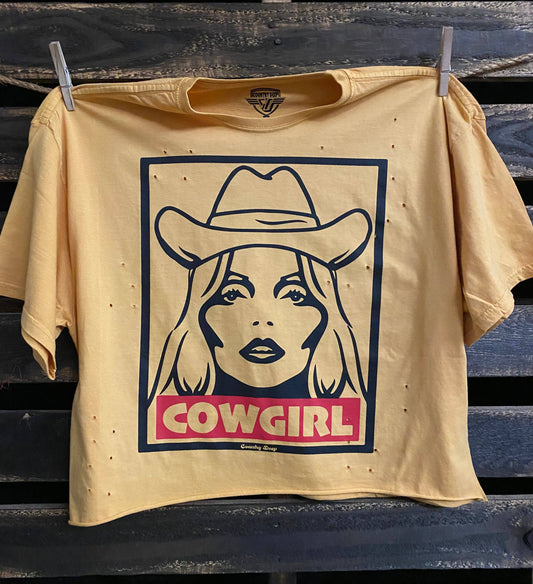 Retro Cowgirl distressed/cropped tee
