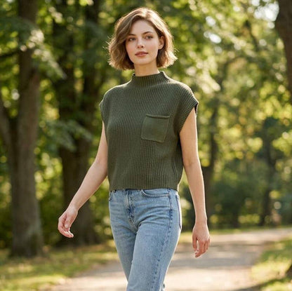 Mock Neck SS Sweater: Olive