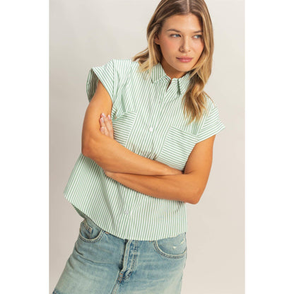 Button-Up Striped Shirt- Sage