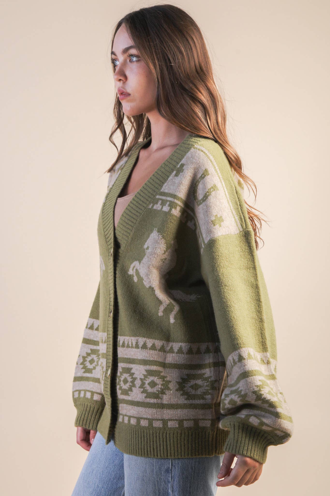 Oversized Western Cadigan: OLIVE