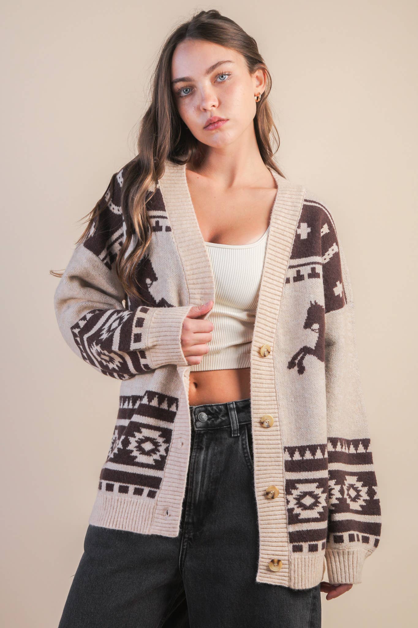 Oversized Western Cadigan: OLIVE