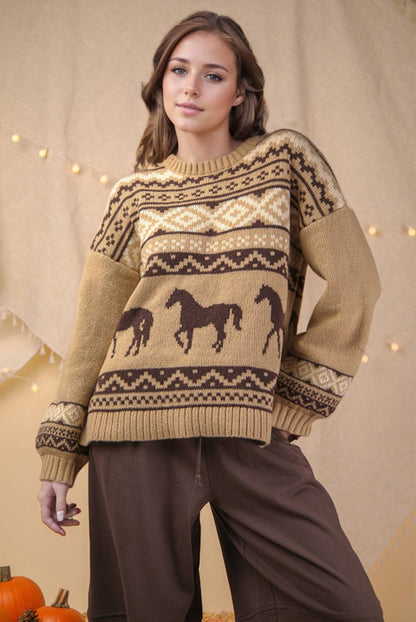 South West /Horse Oversized Knit Sweater