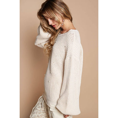 Distressed Pearl/Back Cross Sweater