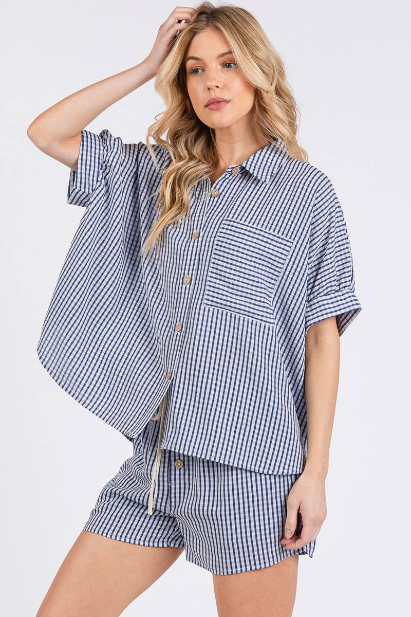CHECKER BUTTON DOWN TOP & SHORTS SET PEACH