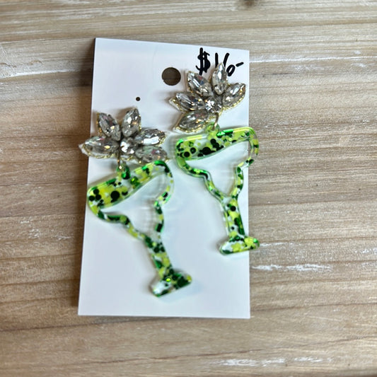 Glitter Margarita Acrylic Earrings -Green