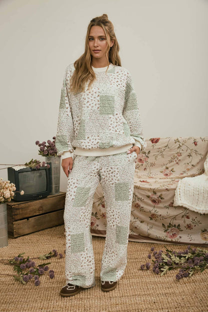 Quilted Floral Sweater- Olive