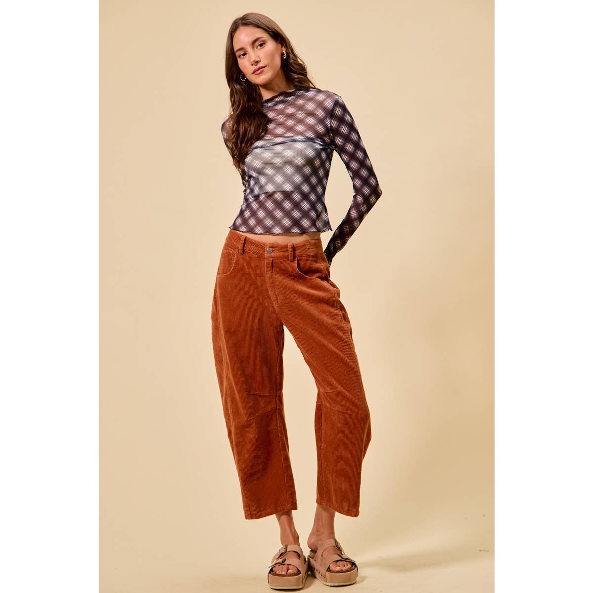 Corduroy Barrel Pants: Rust