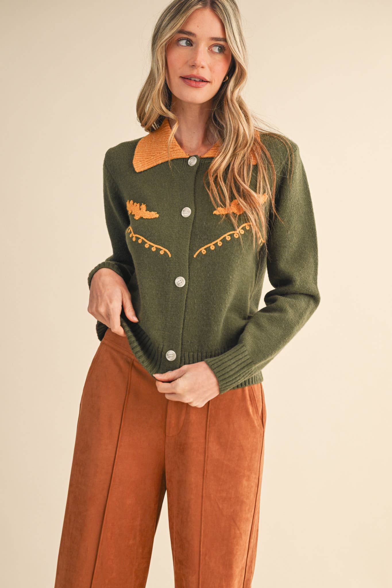 &Merci Cardigan Olive/Mustard