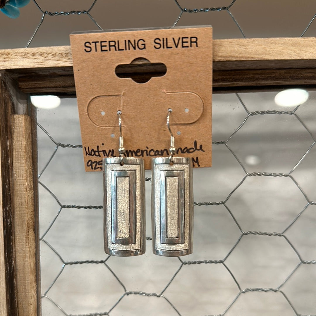 Sterling silver rectangle pattern earrings