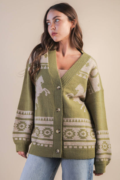 Oversized Western Cadigan: OLIVE