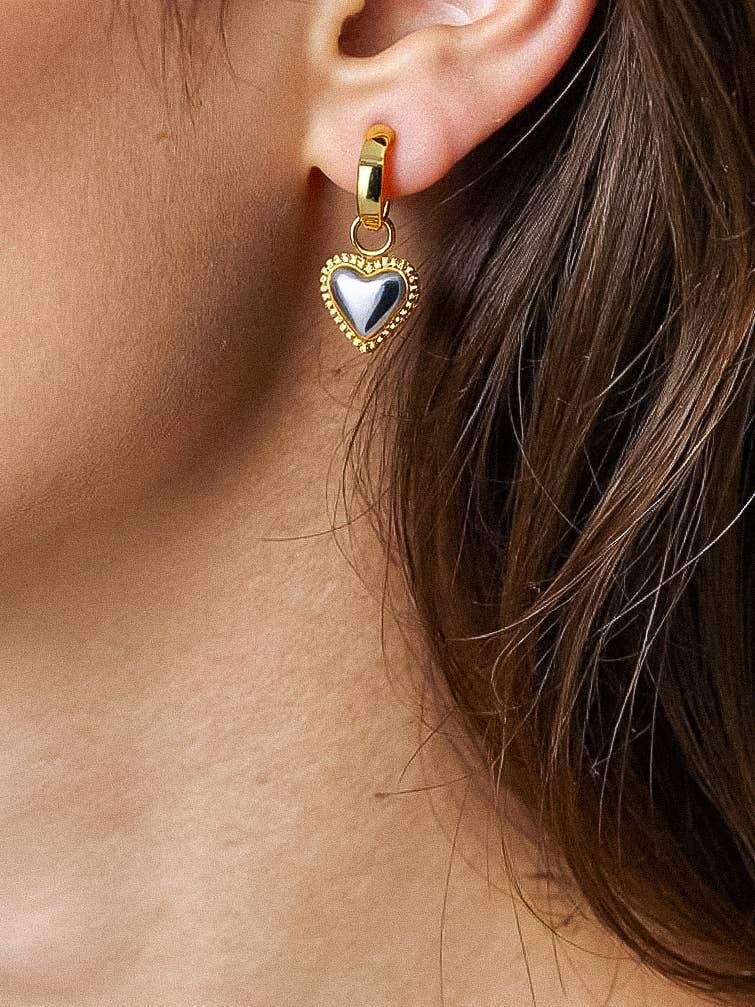 Savon 18K Non-Tarnish Two Tone Heart Earring