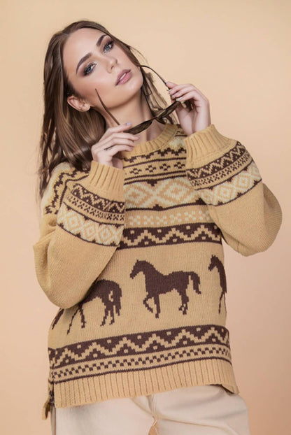 South West /Horse Oversized Knit Sweater