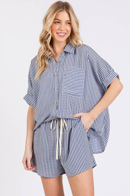 CHECKER BUTTON DOWN TOP & SHORTS SET PEACH