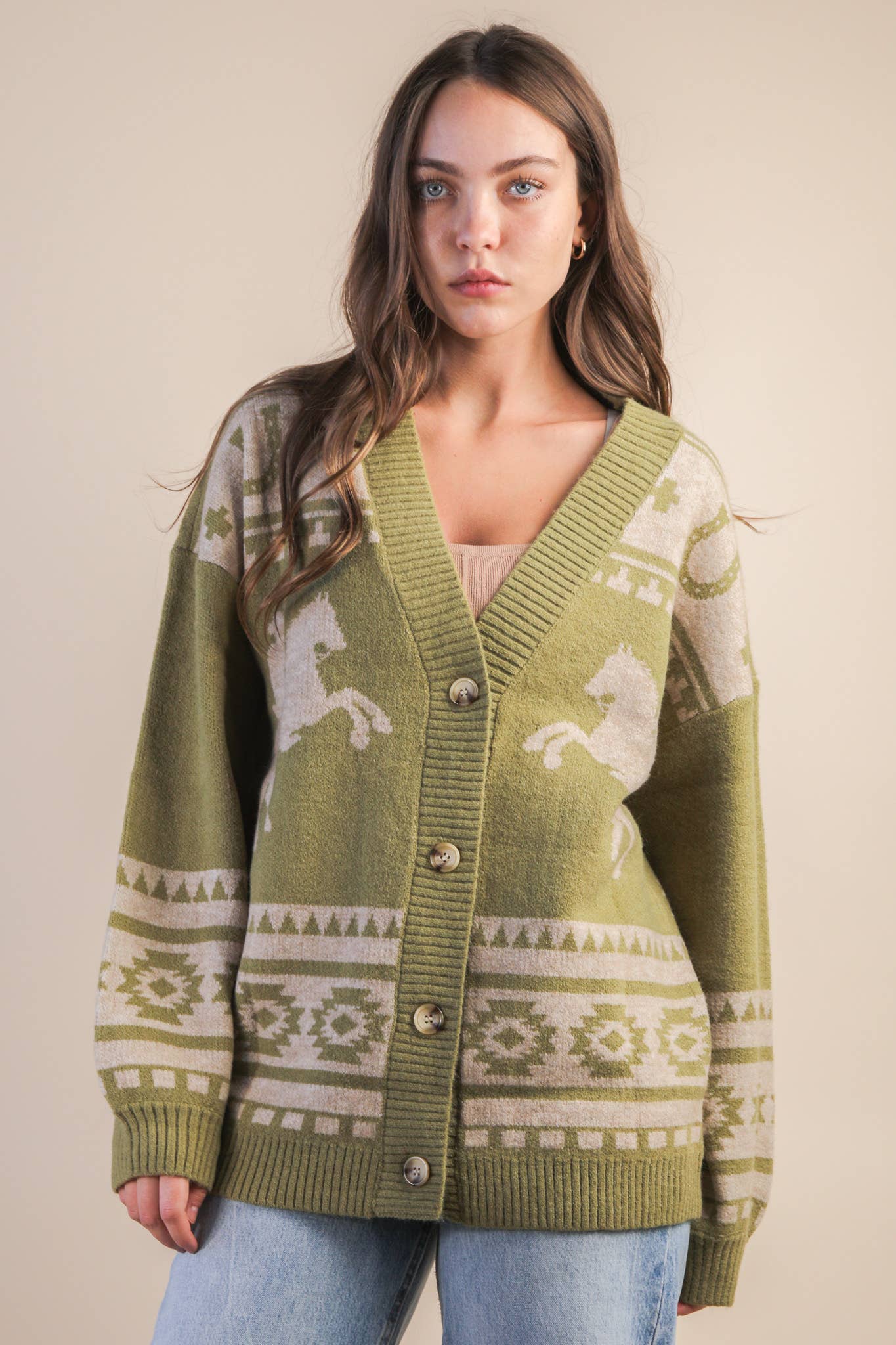 Oversized Western Cadigan: OLIVE